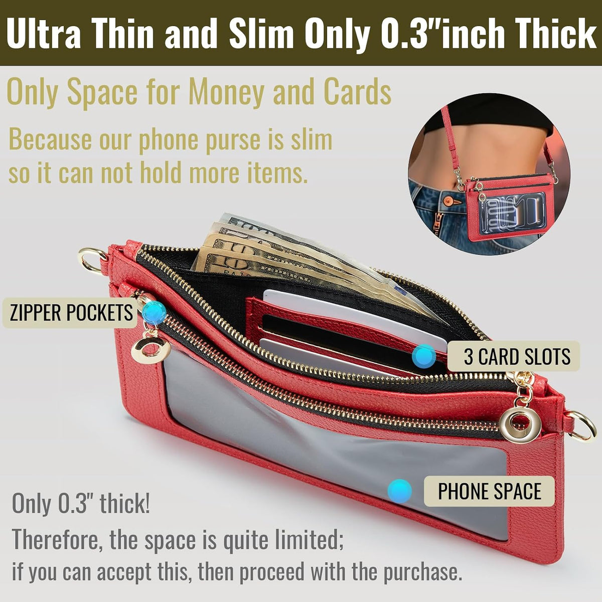 Small Crossbody Bags for Women Cell Phone Purse Touch Screen Bag Clutch Vegan Leather 2 in 1 Adjustable Neck Strap and Wrist