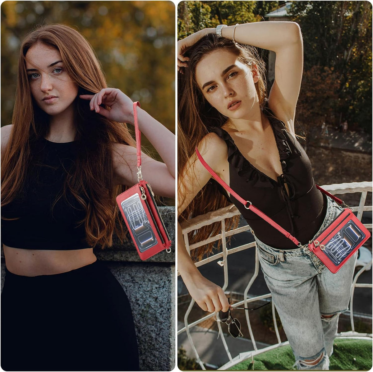 Small Crossbody Bags for Women Cell Phone Purse Touch Screen Bag Clutch Vegan Leather 2 in 1 Adjustable Neck Strap and Wrist