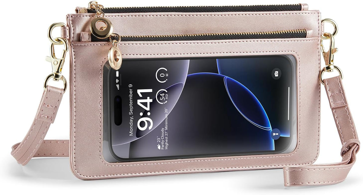 Small Crossbody Bags for Women Cell Phone Purse Touch Screen Bag Clutch Vegan Leather 2 in 1 Adjustable Neck Strap and Wrist