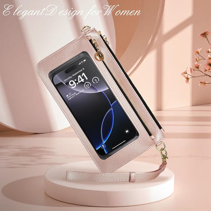Small Crossbody Bags for Women Cell Phone Purse Touch Screen Bag Clutch Vegan Leather 2 in 1 Adjustable Neck Strap and Wrist