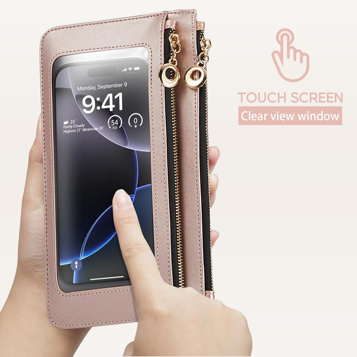 Small Crossbody Bags for Women Cell Phone Purse Touch Screen Bag Clutch Vegan Leather 2 in 1 Adjustable Neck Strap and Wrist