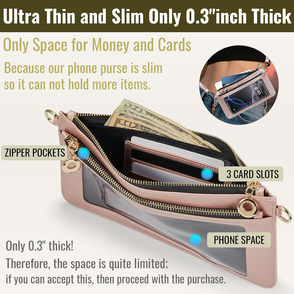 Small Crossbody Bags for Women Cell Phone Purse Touch Screen Bag Clutch Vegan Leather 2 in 1 Adjustable Neck Strap and Wrist