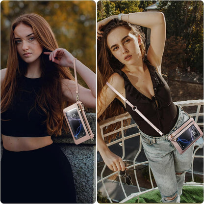 Small Crossbody Bags for Women Cell Phone Purse Touch Screen Bag Clutch Vegan Leather 2 in 1 Adjustable Neck Strap and Wrist