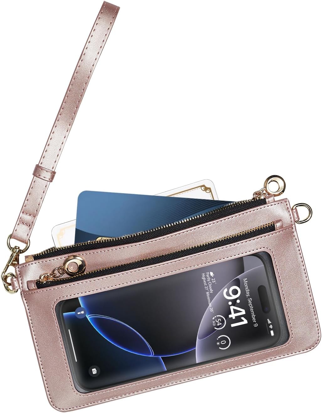 Small Crossbody Bags for Women Cell Phone Purse Touch Screen Bag Clutch Vegan Leather 2 in 1 Adjustable Neck Strap and Wrist