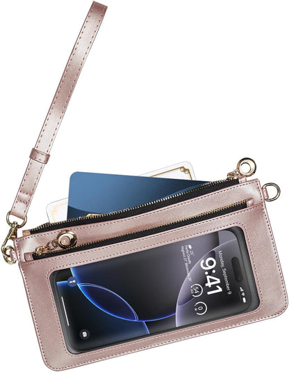 Small Crossbody Bags for Women Cell Phone Purse Touch Screen Bag Clutch Vegan Leather 2 in 1 Adjustable Neck Strap and Wrist