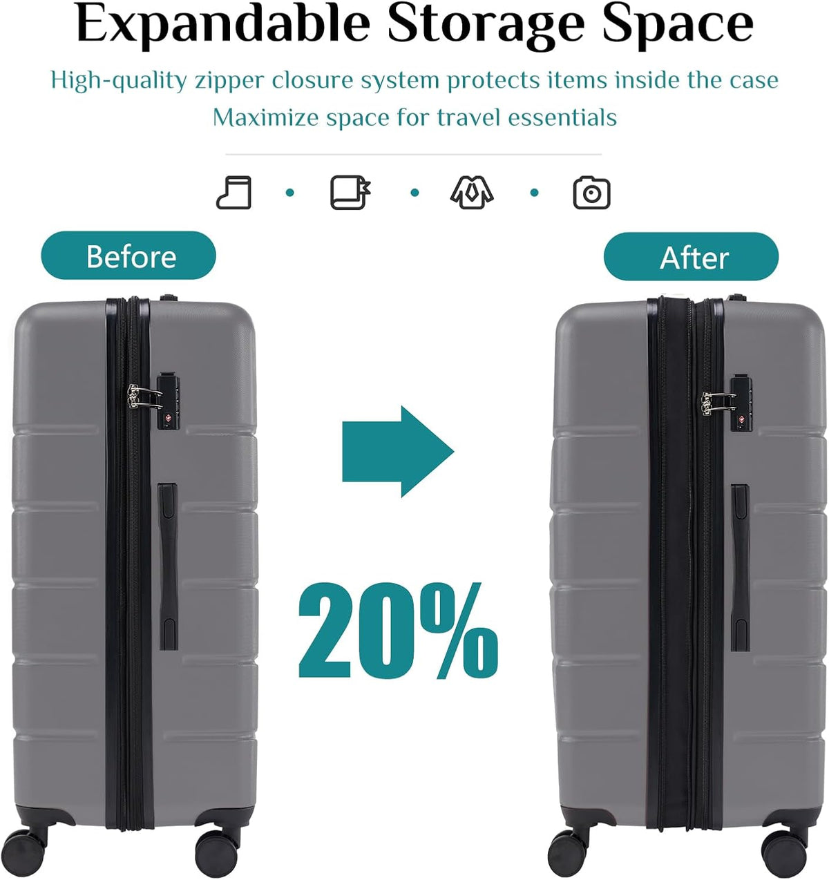 20 Inch Carry-On Luggage, Hardside Suitcase with Spinner Wheels, Lightweight ABS Hard Shell Travel Luggage, TSA Approved Lock, Expandable Small Suitcase for Business & Travel–Olive Green