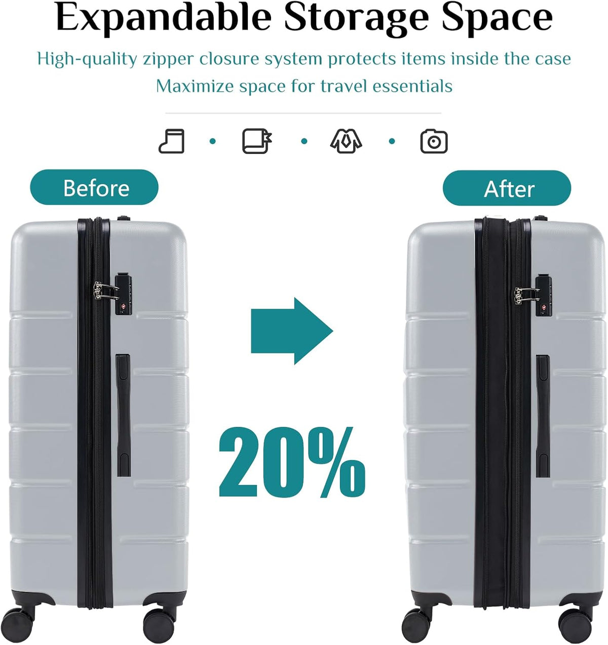 20 Inch Carry-On Luggage, Hardside Suitcase with Spinner Wheels, Lightweight ABS Hard Shell Travel Luggage, TSA Approved Lock, Expandable Small Suitcase for Business & Travel–Olive Green