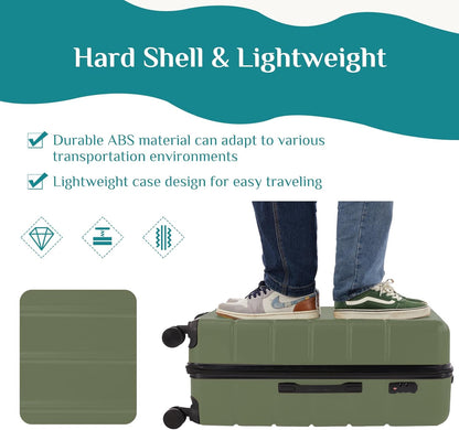 20 Inch Carry-On Luggage, Hardside Suitcase with Spinner Wheels, Lightweight ABS Hard Shell Travel Luggage, TSA Approved Lock, Expandable Small Suitcase for Business & Travel–Olive Green