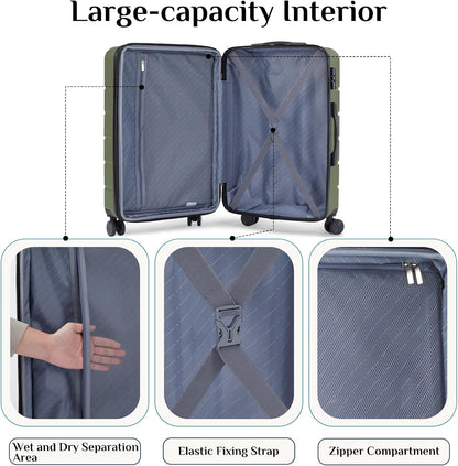 20 Inch Carry-On Luggage, Hardside Suitcase with Spinner Wheels, Lightweight ABS Hard Shell Travel Luggage, TSA Approved Lock, Expandable Small Suitcase for Business & Travel–Olive Green
