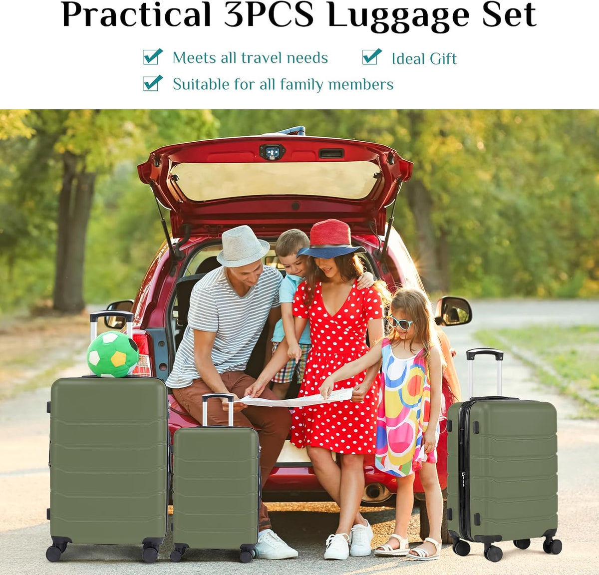 20 Inch Carry-On Luggage, Hardside Suitcase with Spinner Wheels, Lightweight ABS Hard Shell Travel Luggage, TSA Approved Lock, Expandable Small Suitcase for Business & Travel–Olive Green
