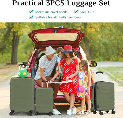 20 Inch Carry-On Luggage, Hardside Suitcase with Spinner Wheels, Lightweight ABS Hard Shell Travel Luggage, TSA Approved Lock, Expandable Small Suitcase for Business & Travel–Olive Green