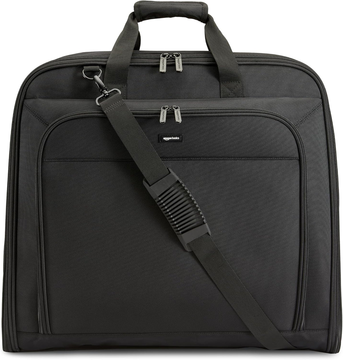 43" Travel Garment Bag Travel, Spacious Suit Bag with Detachable Shoulder Strap, Exterior/Interior Pockets, Imitation leather-reinforced Corners, Trifold, Black