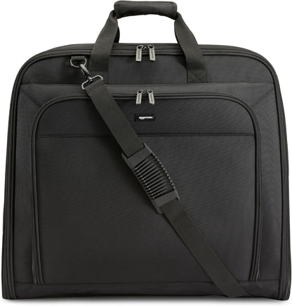 43" Travel Garment Bag Travel, Spacious Suit Bag with Detachable Shoulder Strap, Exterior/Interior Pockets, Imitation leather-reinforced Corners, Trifold, Black
