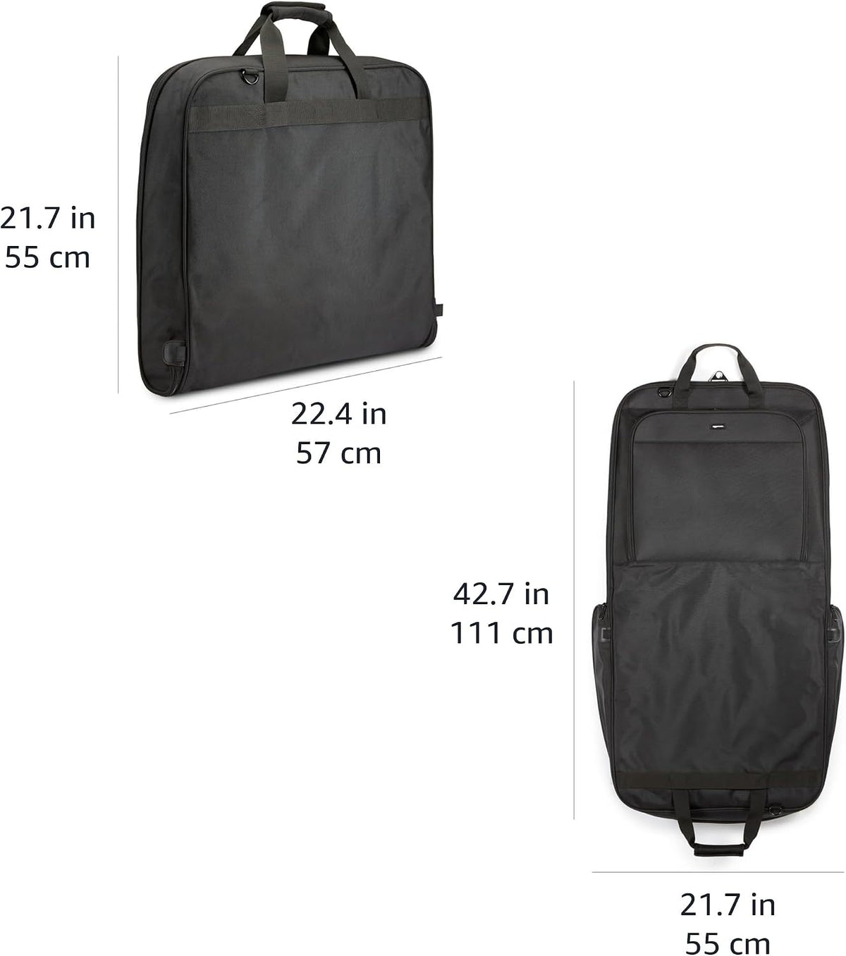 43" Travel Garment Bag Travel, Spacious Suit Bag with Detachable Shoulder Strap, Exterior/Interior Pockets, Imitation leather-reinforced Corners, Trifold, Black