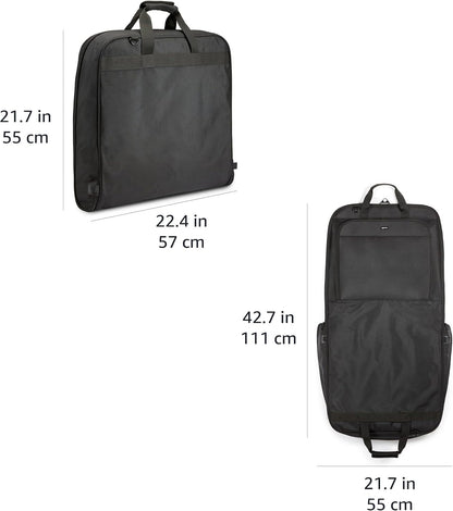 43" Travel Garment Bag Travel, Spacious Suit Bag with Detachable Shoulder Strap, Exterior/Interior Pockets, Imitation leather-reinforced Corners, Trifold, Black