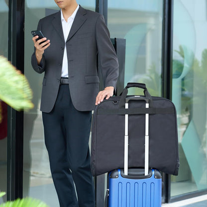 43" Travel Garment Bag Travel, Spacious Suit Bag with Detachable Shoulder Strap, Exterior/Interior Pockets, Imitation leather-reinforced Corners, Trifold, Black