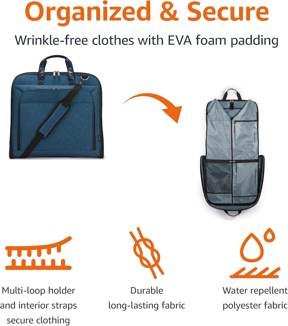 43" Travel Garment Bag Travel, Spacious Suit Bag with Detachable Shoulder Strap, Exterior/Interior Pockets, Imitation leather-reinforced Corners, Trifold, Black