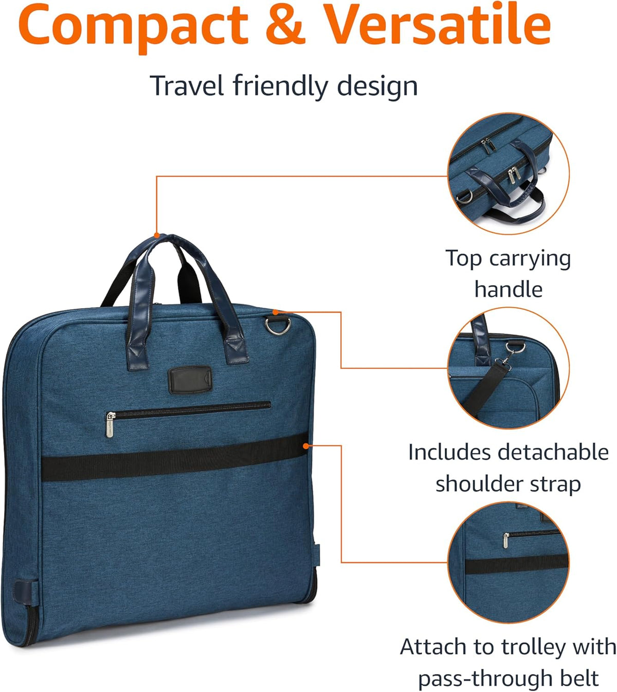 43" Travel Garment Bag Travel, Spacious Suit Bag with Detachable Shoulder Strap, Exterior/Interior Pockets, Imitation leather-reinforced Corners, Trifold, Black