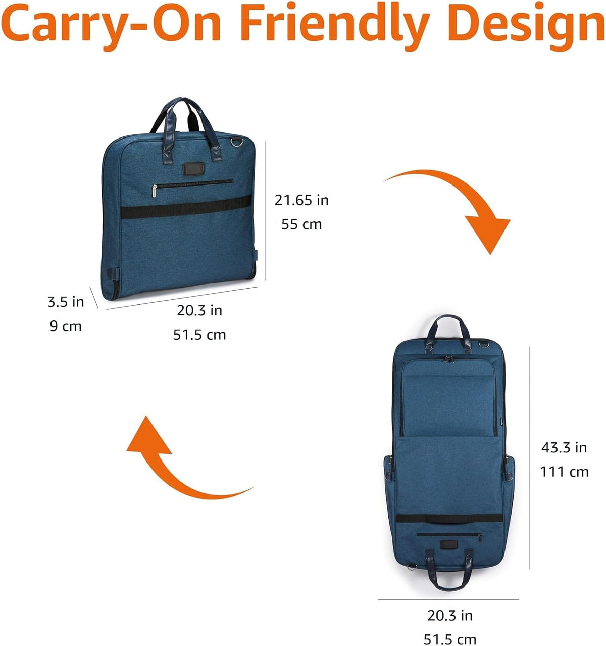 43" Travel Garment Bag Travel, Spacious Suit Bag with Detachable Shoulder Strap, Exterior/Interior Pockets, Imitation leather-reinforced Corners, Trifold, Black