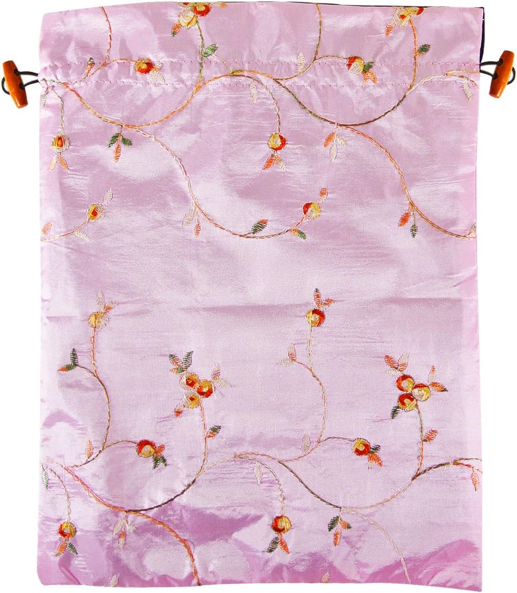 Beautiful Embroidered Silk Travel Bag for Lingerie & Shoes - Pink