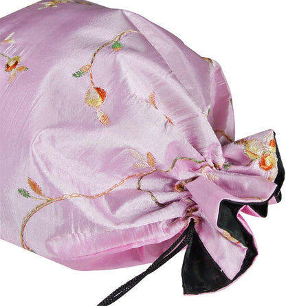 Beautiful Embroidered Silk Travel Bag for Lingerie & Shoes - Pink