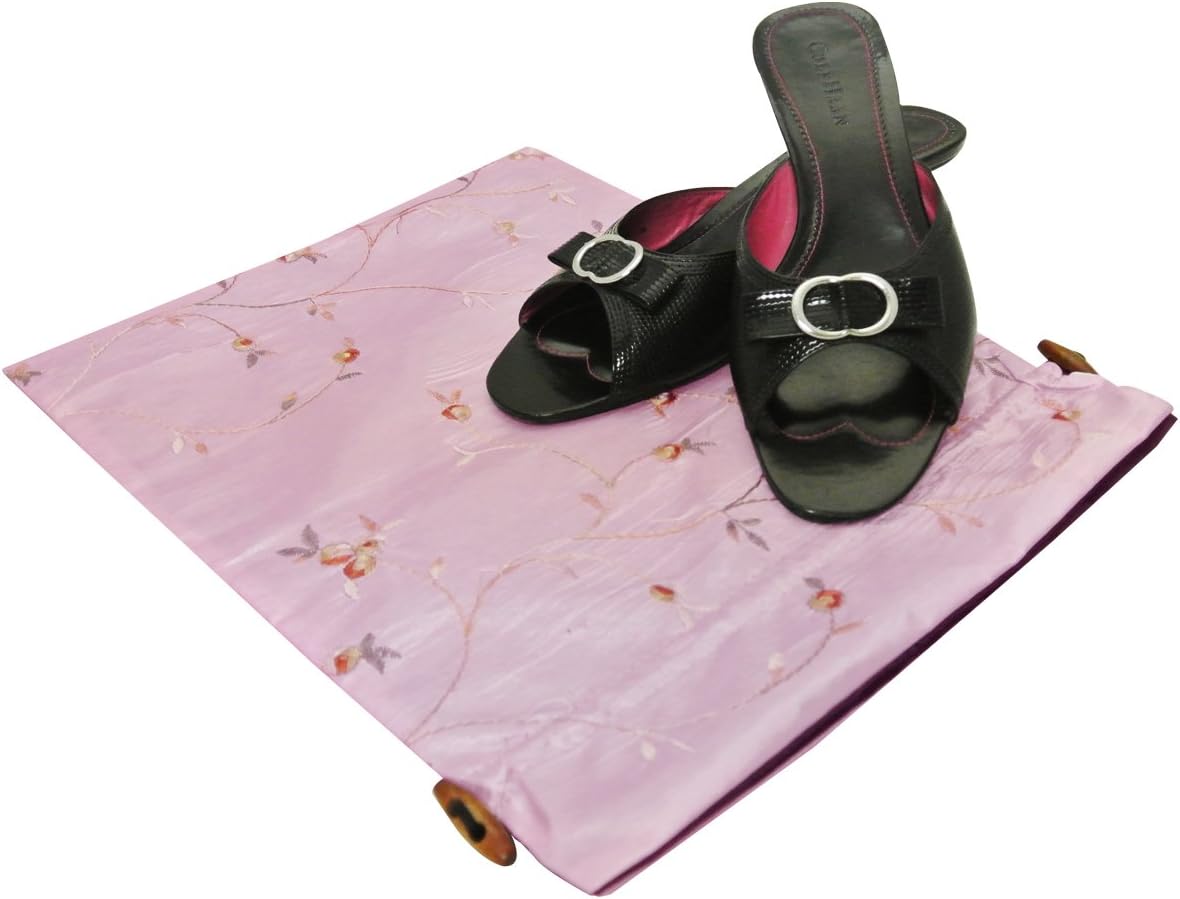 Beautiful Embroidered Silk Travel Bag for Lingerie & Shoes - Pink