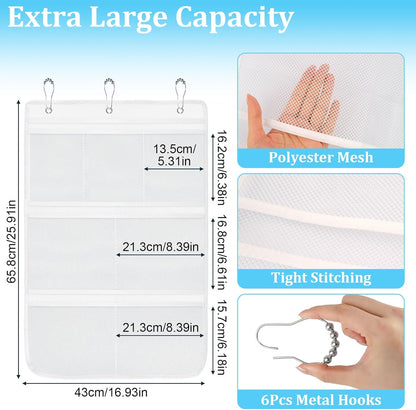 2 Pack Mesh Shower Caddy Hanging Organizer with 7 Pockets, Quick Dry Bathroom Storage Bag, Cruise Cabin and Dorm Essentials for Travel, Toiletry Organizer for Shampoo Soap