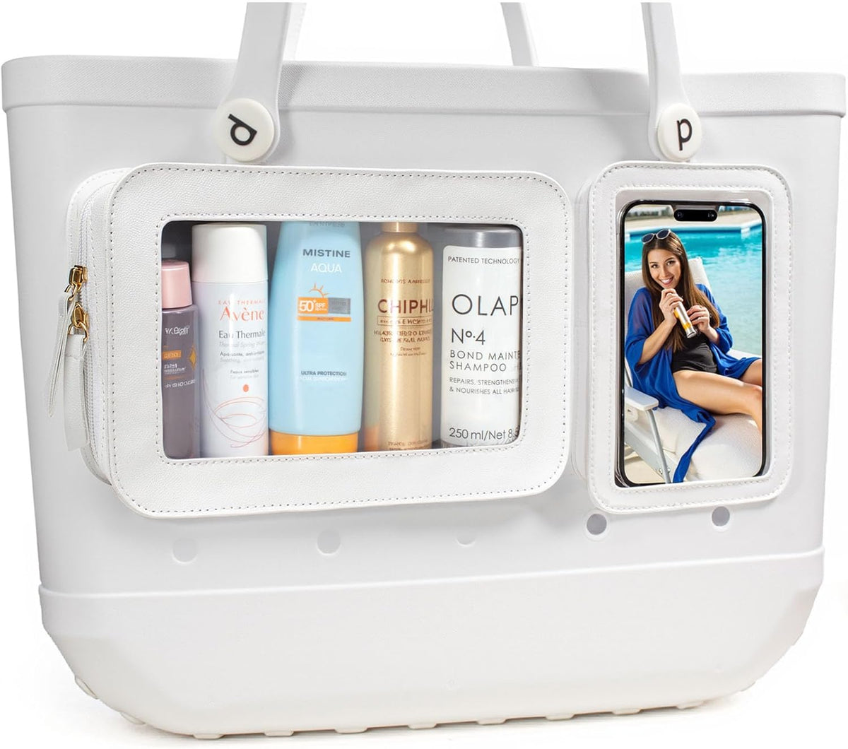 4 Pack Clear Toiletry Bags, Portable Travel Makeup Pouch with Zipper, TSA Approved Organizer, Clear Pouch Bags Compatible With Bogg Bag Divider Accessories(White)