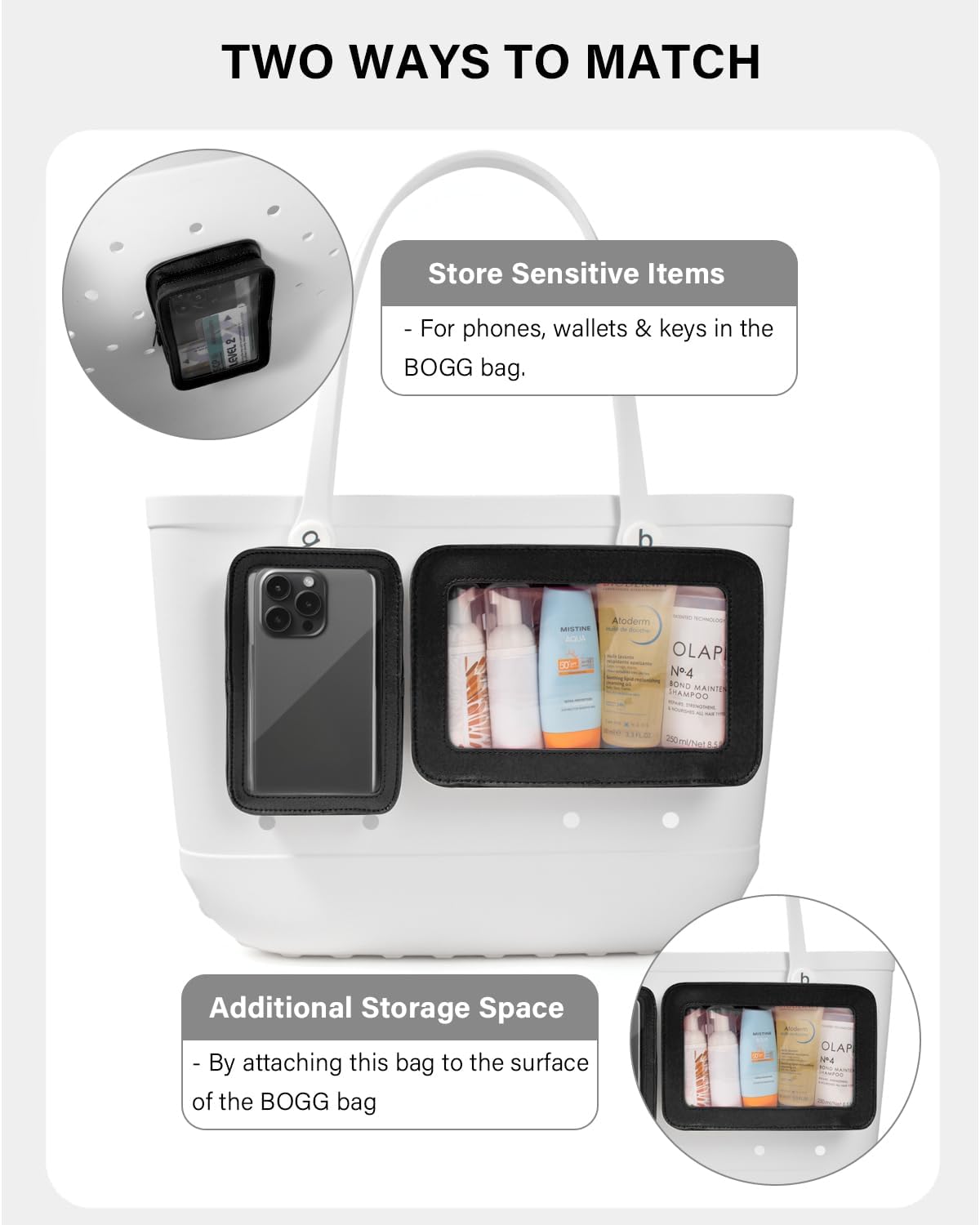 4 Pack Clear Toiletry Bags, Portable Travel Makeup Pouch with Zipper, TSA Approved Organizer, Clear Pouch Bags Compatible With Bogg Bag Divider Accessories(White)