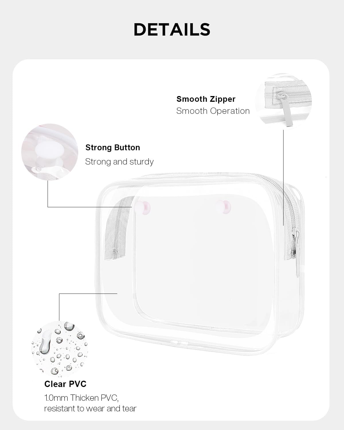 4 Pack Clear Toiletry Bags, Portable Travel Makeup Pouch with Zipper, TSA Approved Organizer, Clear Pouch Bags Compatible With Bogg Bag Divider Accessories(White)