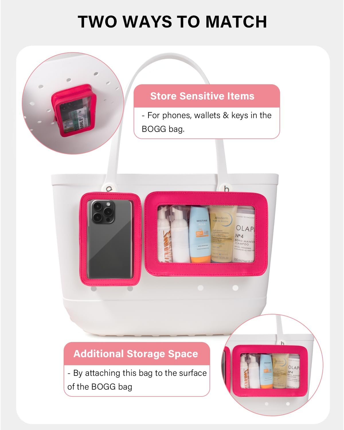 4 Pack Clear Toiletry Bags, Portable Travel Makeup Pouch with Zipper, TSA Approved Organizer, Clear Pouch Bags Compatible With Bogg Bag Divider Accessories(White)