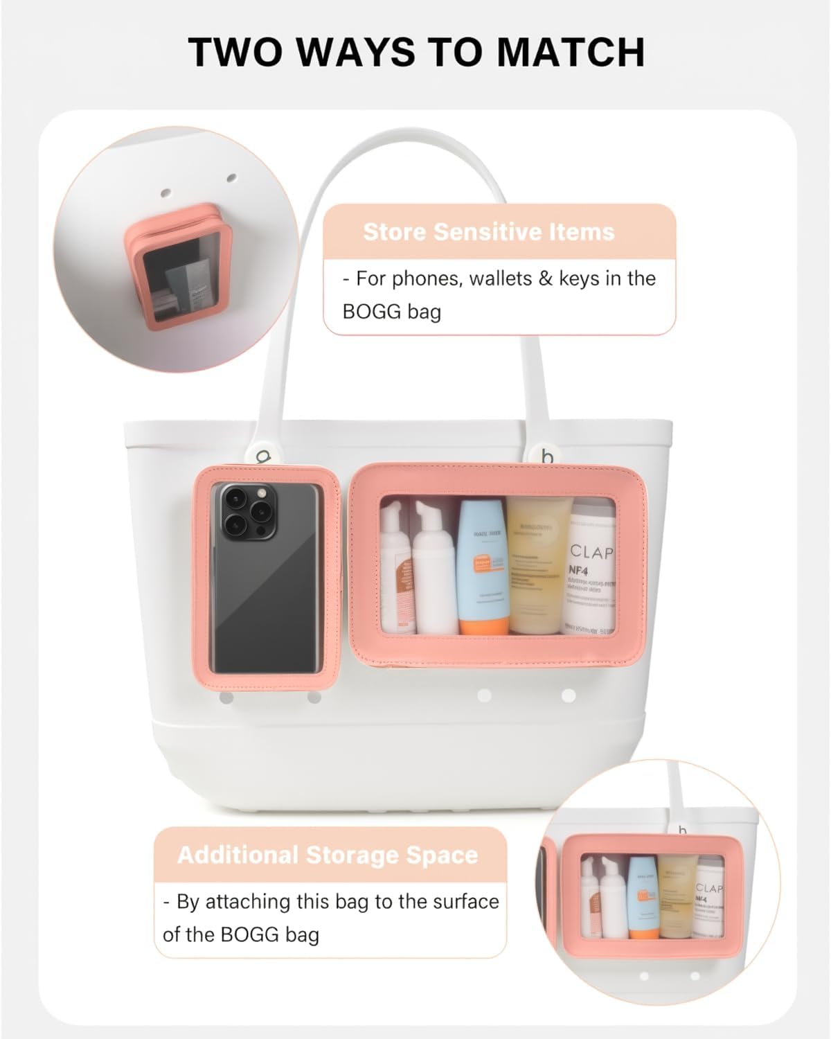 4 Pack Clear Toiletry Bags, Portable Travel Makeup Pouch with Zipper, TSA Approved Organizer, Clear Pouch Bags Compatible With Bogg Bag Divider Accessories(White)