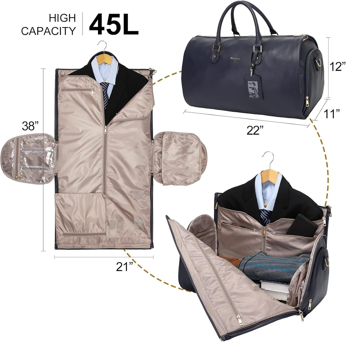 Convertible Garment Duffel Bag, 2-in-1 Hanging Suitcase for Travel | Eco-friendly garment bag converts hanging to duffel, Waterproof & wrinkle-resistant, Great for weekend or business travel.