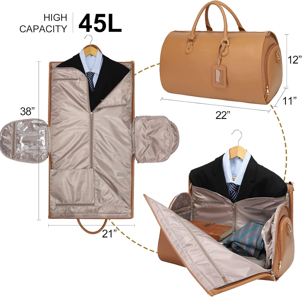 Convertible Garment Duffel Bag, 2-in-1 Hanging Suitcase for Travel | Eco-friendly garment bag converts hanging to duffel, Waterproof & wrinkle-resistant, Great for weekend or business travel.