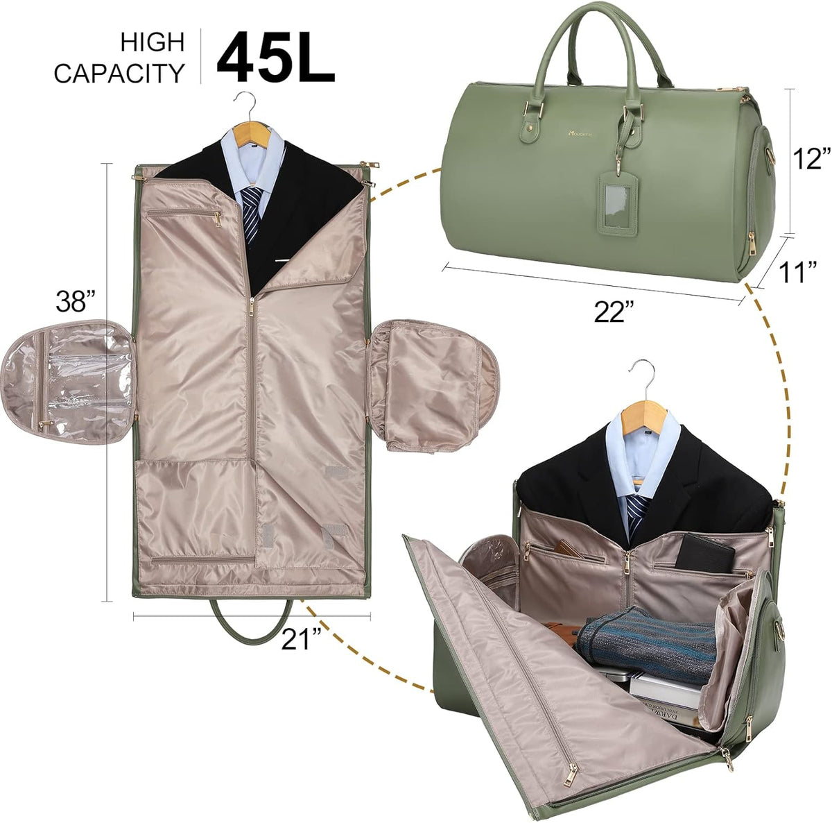 Convertible Garment Duffel Bag, 2-in-1 Hanging Suitcase for Travel | Eco-friendly garment bag converts hanging to duffel, Waterproof & wrinkle-resistant, Great for weekend or business travel.