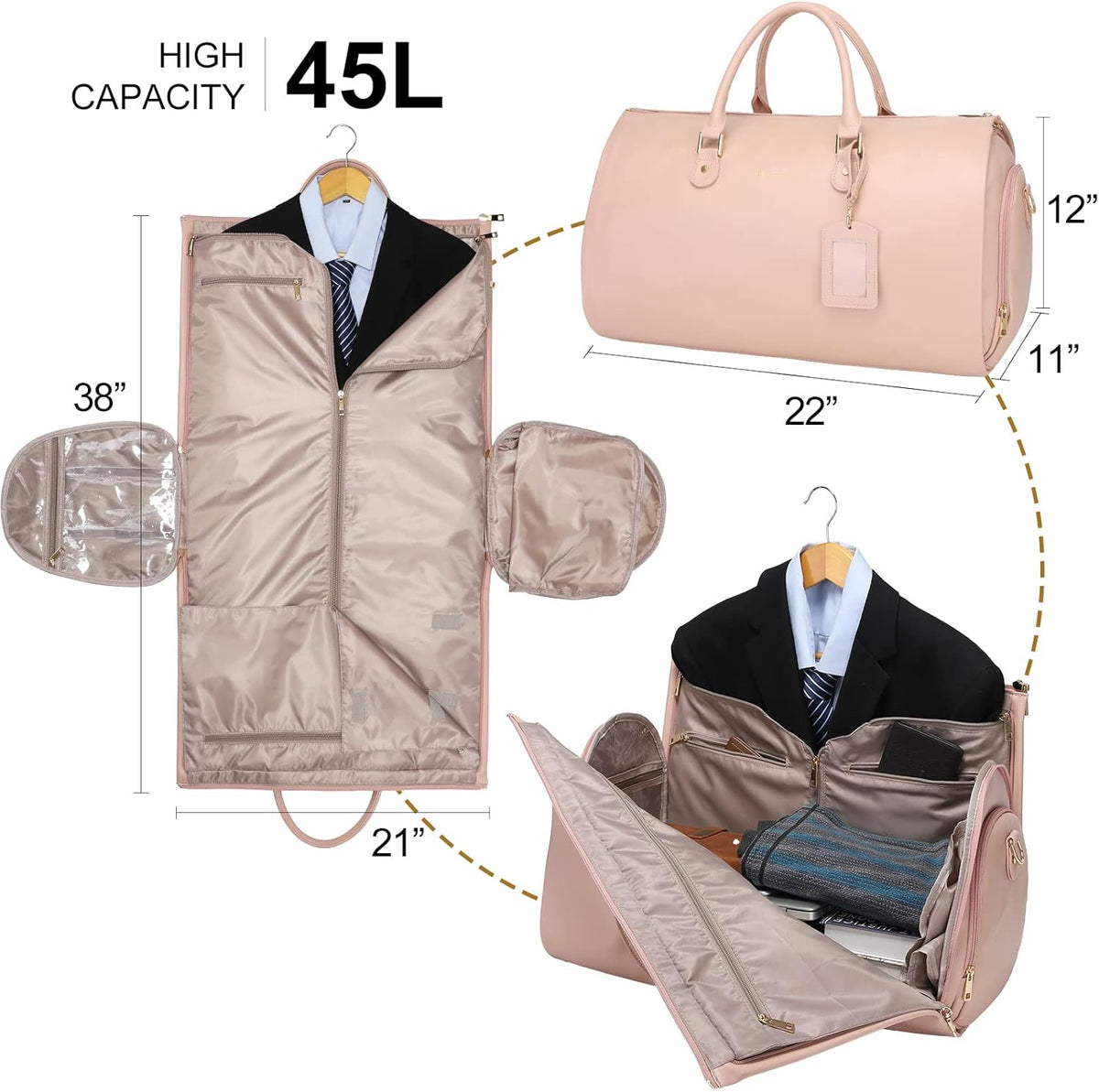 Convertible Garment Duffel Bag, 2-in-1 Hanging Suitcase for Travel | Eco-friendly garment bag converts hanging to duffel, Waterproof & wrinkle-resistant, Great for weekend or business travel.