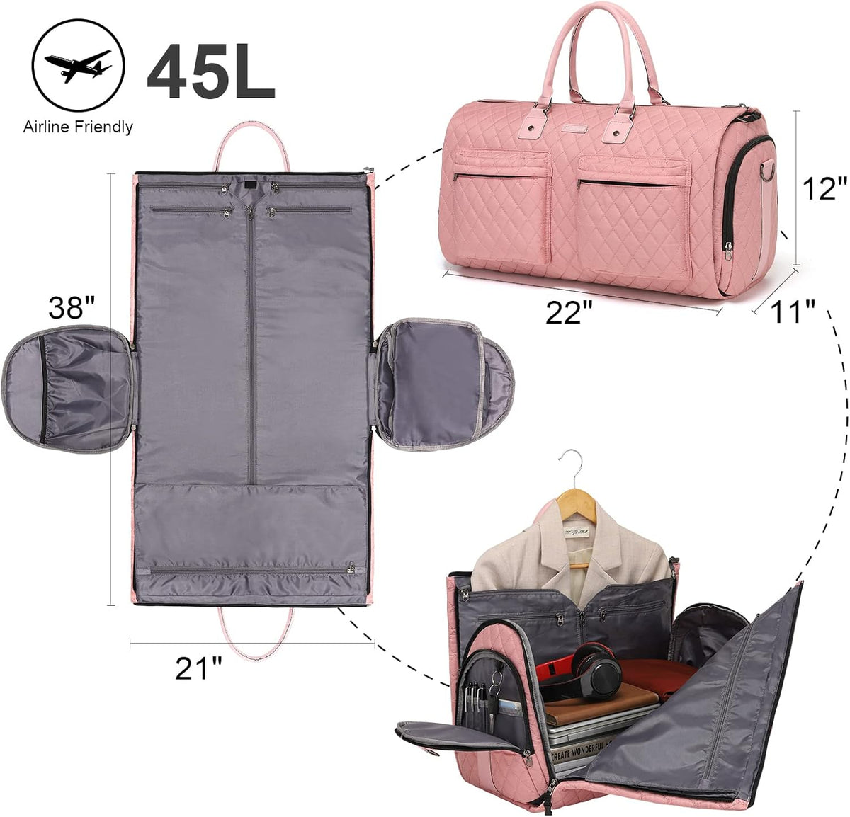 Convertible Garment Duffel Bag, 2-in-1 Hanging Suitcase for Travel | Eco-friendly garment bag converts hanging to duffel, Waterproof & wrinkle-resistant, Great for weekend or business travel.