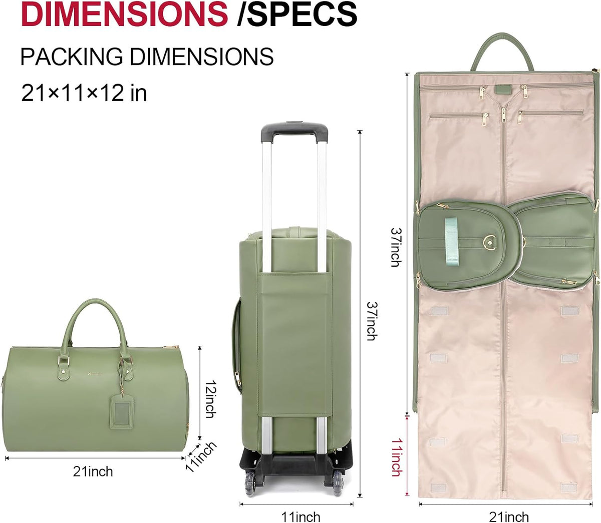 Convertible Garment Duffel Bag, 2-in-1 Hanging Suitcase for Travel | Eco-friendly garment bag converts hanging to duffel, Waterproof & wrinkle-resistant, Great for weekend or business travel.
