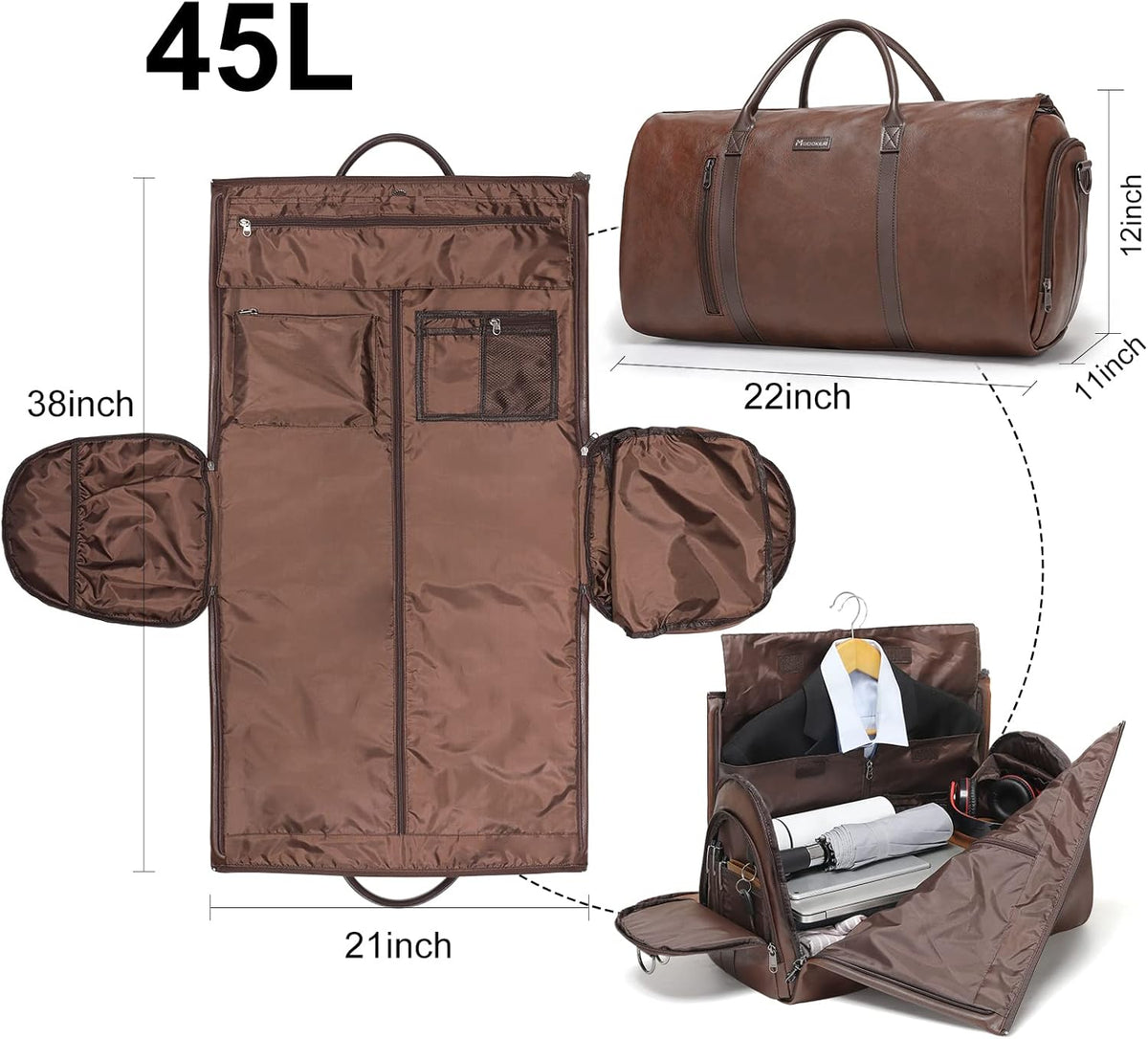 Convertible Garment Duffel Bag, 2-in-1 Hanging Suitcase for Travel | Eco-friendly garment bag converts hanging to duffel, Waterproof & wrinkle-resistant, Great for weekend or business travel.
