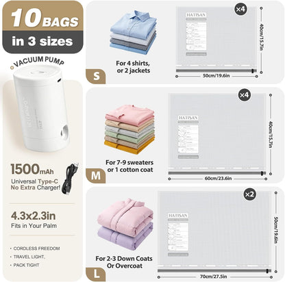 Vacuum Seal Bags for Clothing Travel with Rechargeable Electric Pump, Space Saver Vacuum Storage Bags Travel, Reusable Compression Bags for Luggage Home (Checkered)