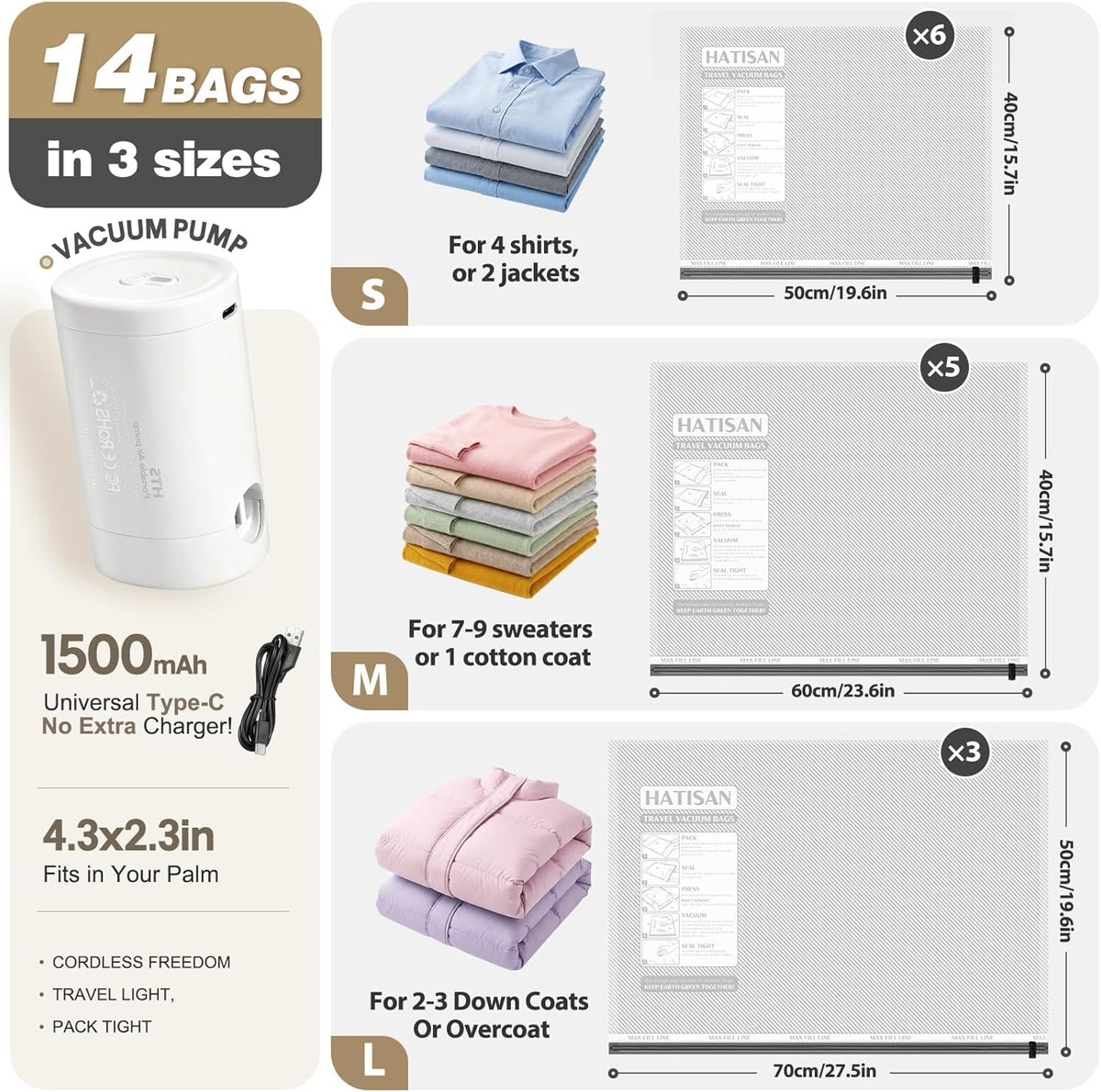 Vacuum Seal Bags for Clothing Travel with Rechargeable Electric Pump, Space Saver Vacuum Storage Bags Travel, Reusable Compression Bags for Luggage Home (Checkered)