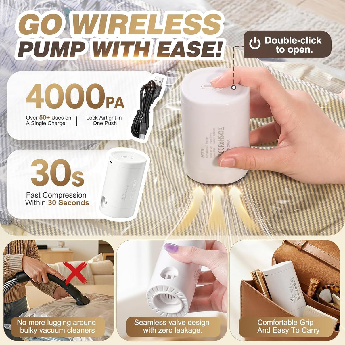 Vacuum Seal Bags for Clothing Travel with Rechargeable Electric Pump, Space Saver Vacuum Storage Bags Travel, Reusable Compression Bags for Luggage Home (Checkered)