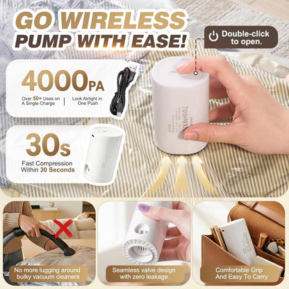 Vacuum Seal Bags for Clothing Travel with Rechargeable Electric Pump, Space Saver Vacuum Storage Bags Travel, Reusable Compression Bags for Luggage Home (Checkered)