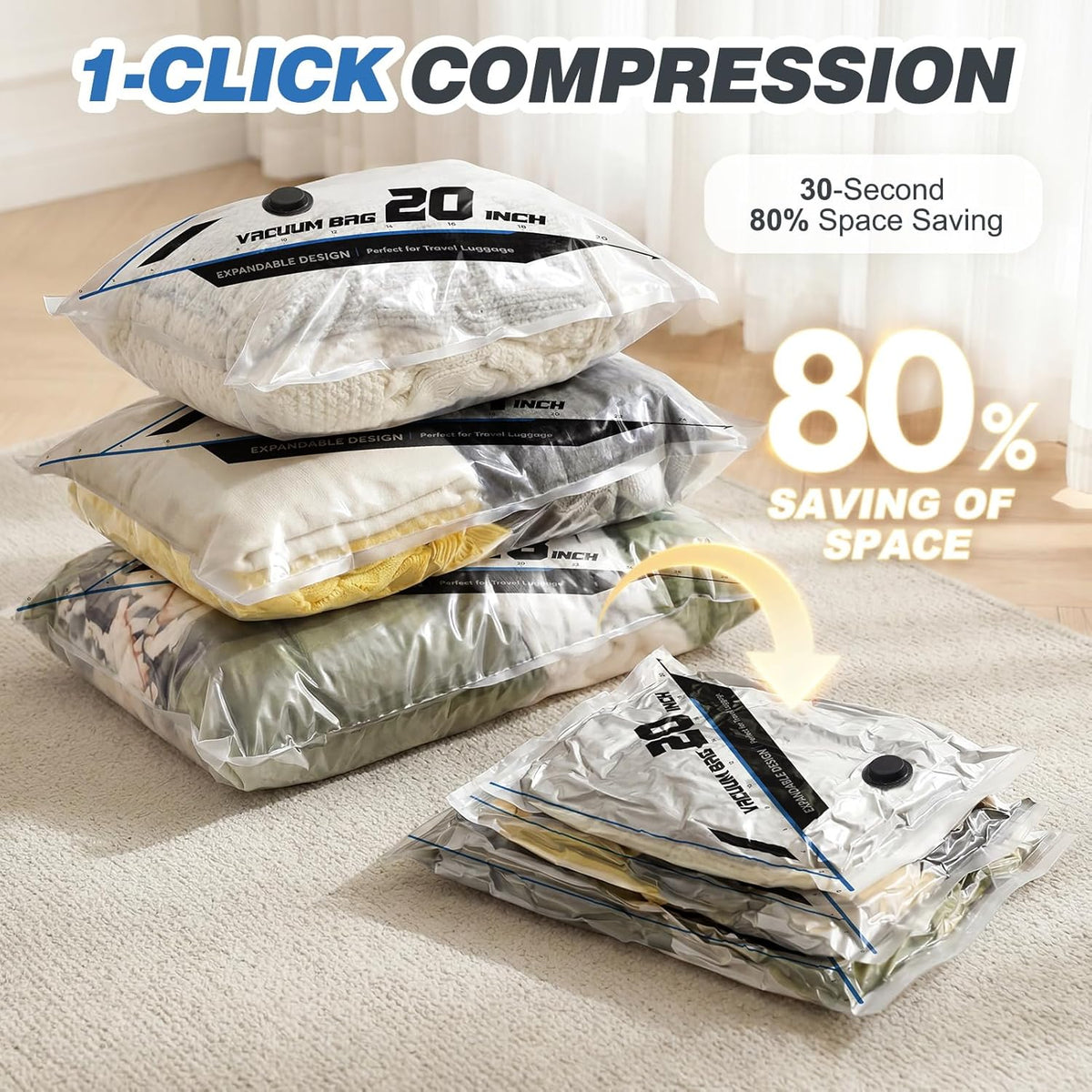 Vacuum Seal Bags for Clothing Travel with Rechargeable Electric Pump, Space Saver Vacuum Storage Bags Travel, Reusable Compression Bags for Luggage Home (Checkered)