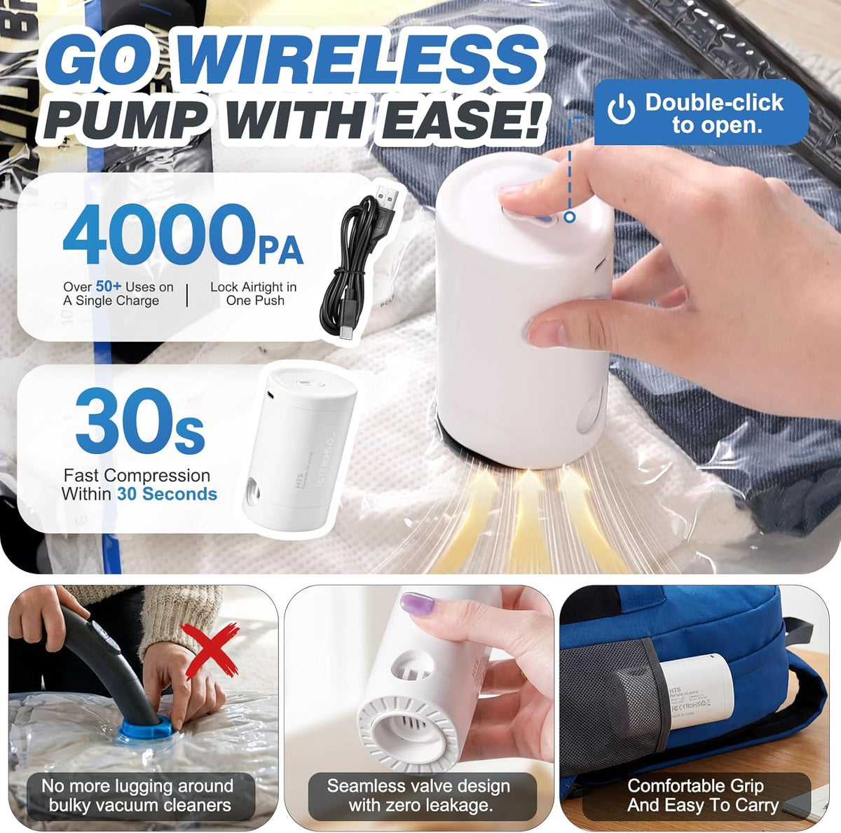 Vacuum Seal Bags for Clothing Travel with Rechargeable Electric Pump, Space Saver Vacuum Storage Bags Travel, Reusable Compression Bags for Luggage Home (Checkered)