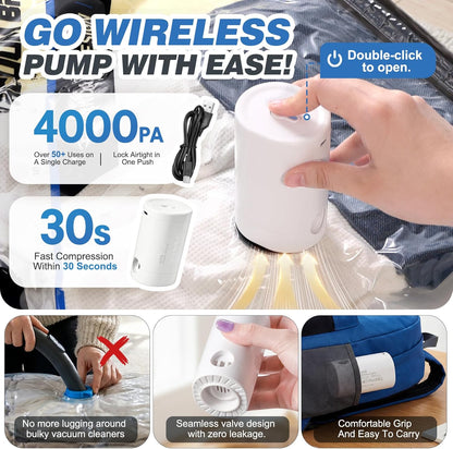 Vacuum Seal Bags for Clothing Travel with Rechargeable Electric Pump, Space Saver Vacuum Storage Bags Travel, Reusable Compression Bags for Luggage Home (Checkered)