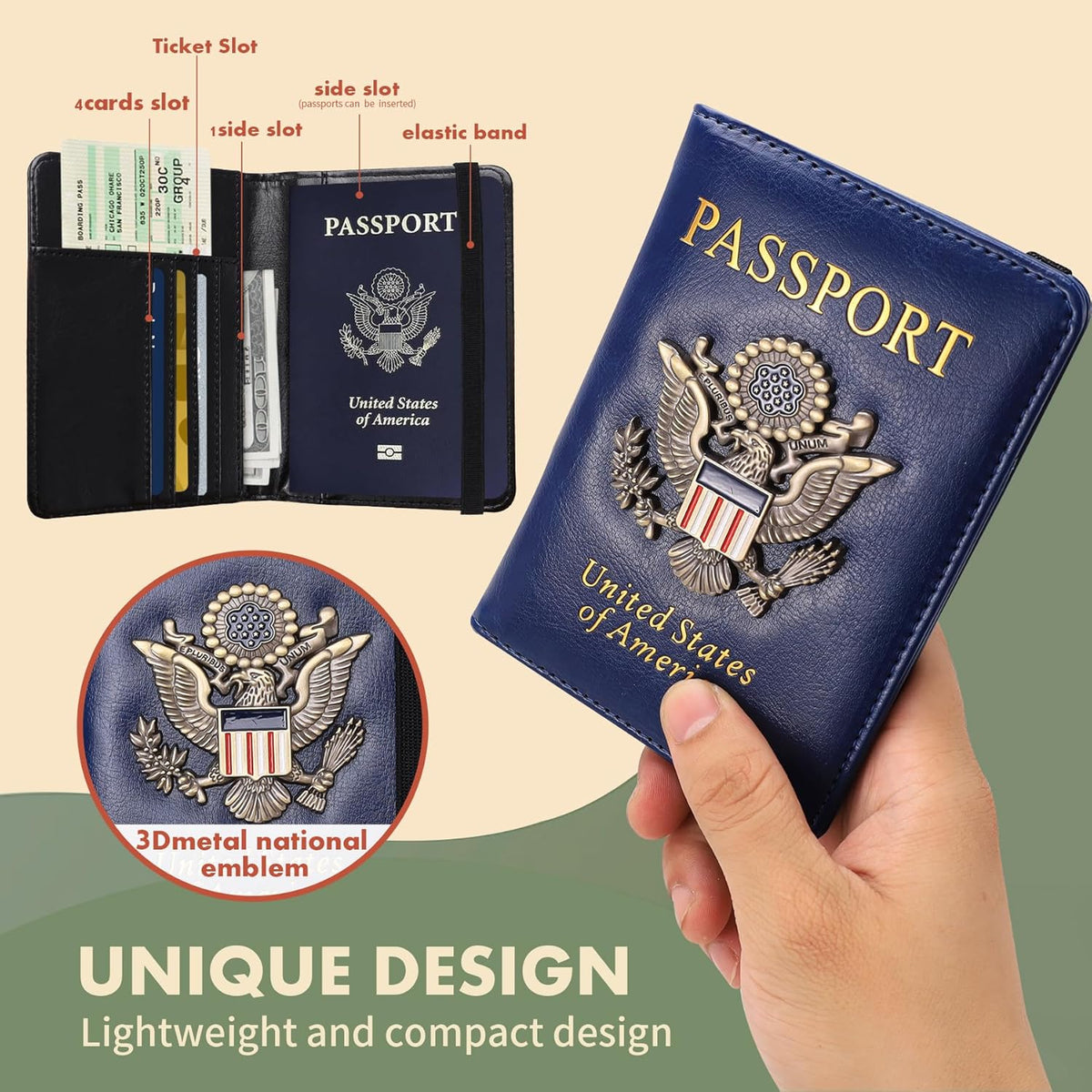 Passport Holder and Card Slot Combo RFID Blocking Leather Family Travel Passport Wallet Travel Accessories for Men Women US Passport Cover Protector (Travel black)