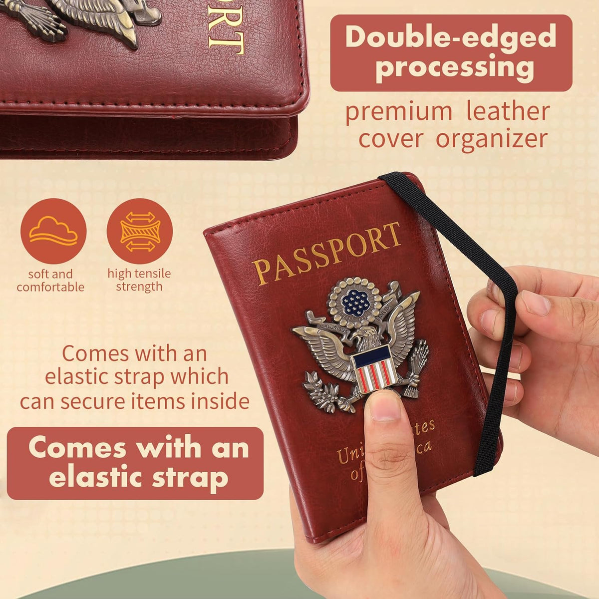 Passport Holder and Card Slot Combo RFID Blocking Leather Family Travel Passport Wallet Travel Accessories for Men Women US Passport Cover Protector (Travel black)