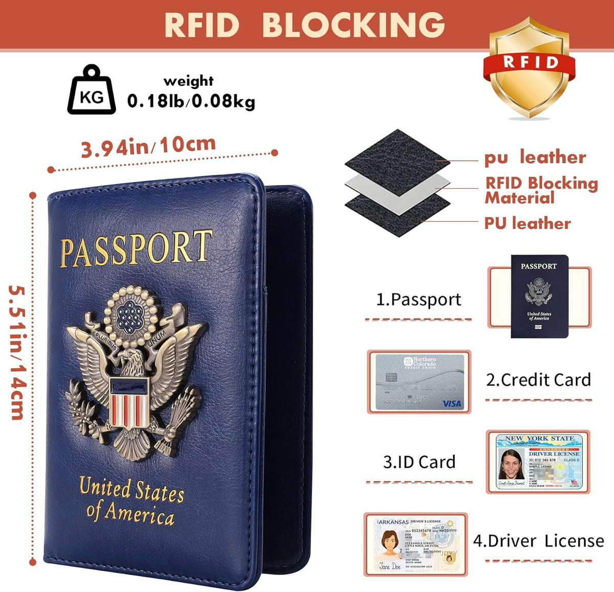 Passport Holder and Card Slot Combo RFID Blocking Leather Family Travel Passport Wallet Travel Accessories for Men Women US Passport Cover Protector (Travel black)