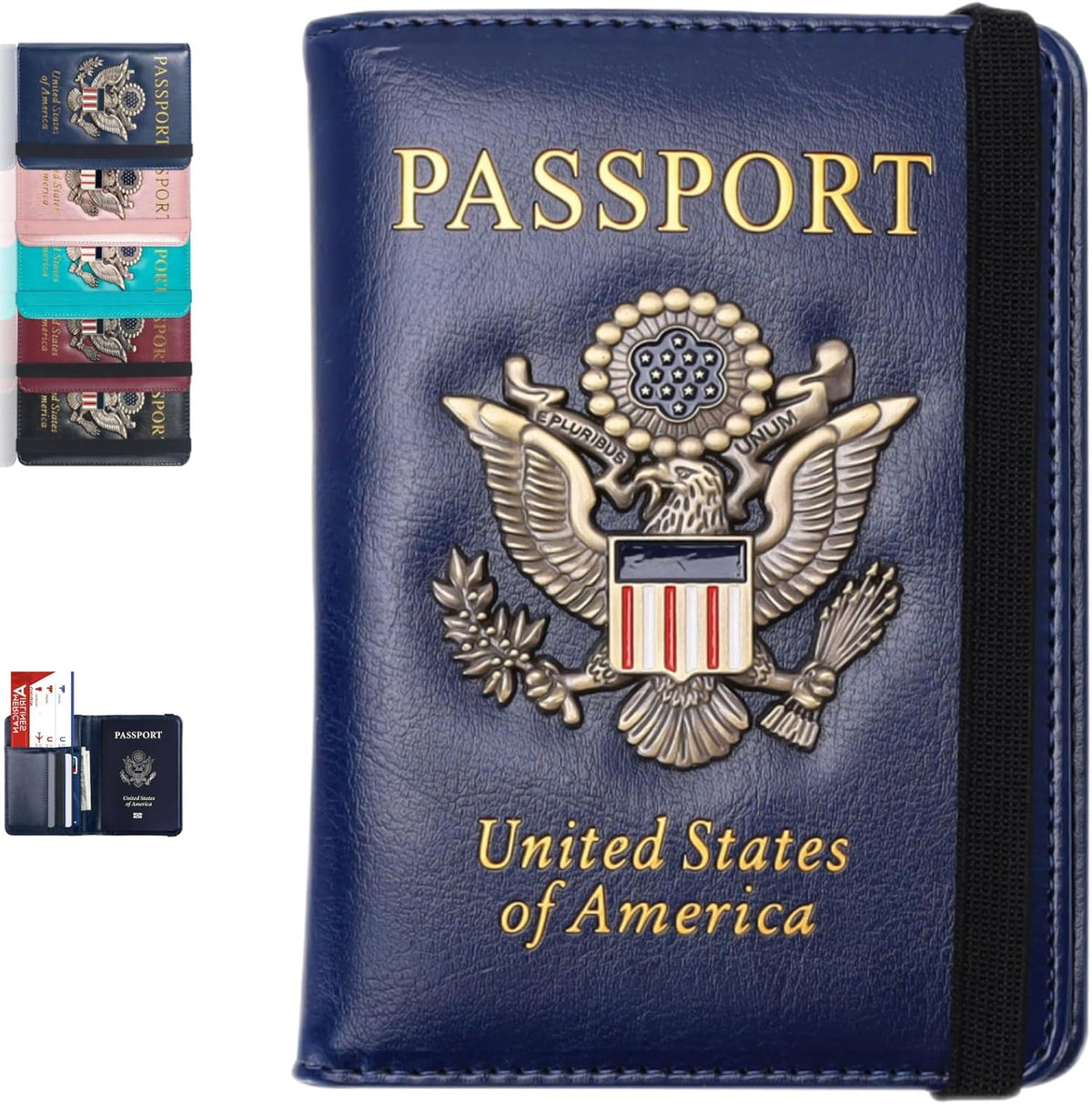 Passport Holder and Card Slot Combo RFID Blocking Leather Family Travel Passport Wallet Travel Accessories for Men Women US Passport Cover Protector (Travel black)